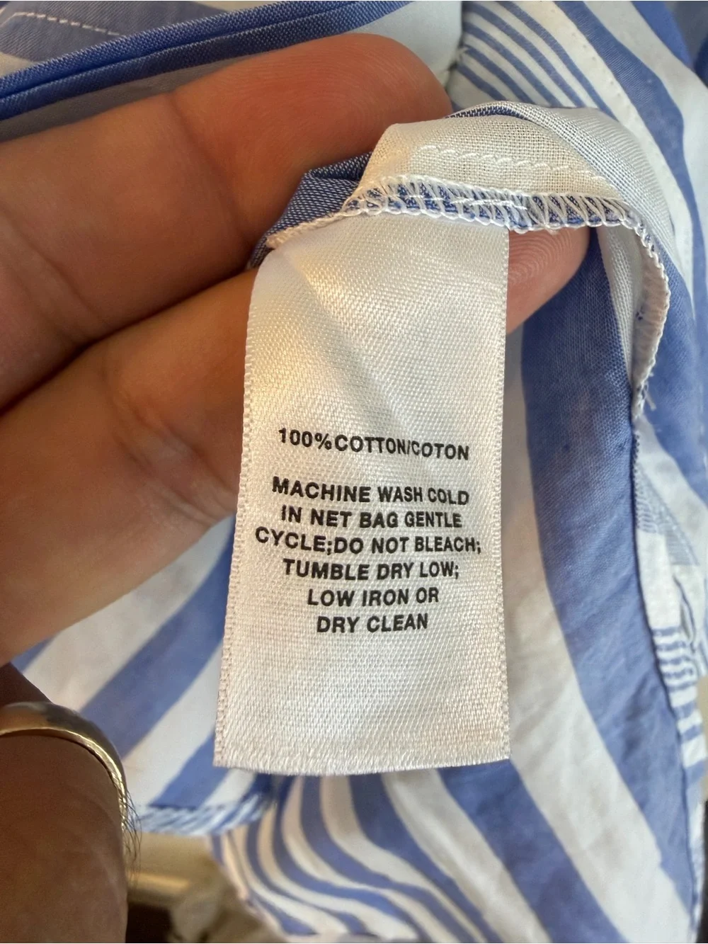 Lafayette 148 Striped Cotton Blouse P Blue White Mandarin Collar - Picture 5 of 7